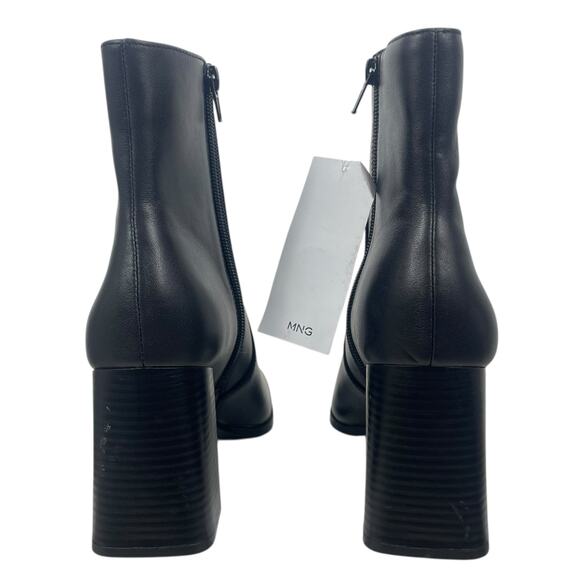 Mango Leather Square Toe Heeled Ankle Boots Black Size 38/ 7.5 - Picture 8 of 12